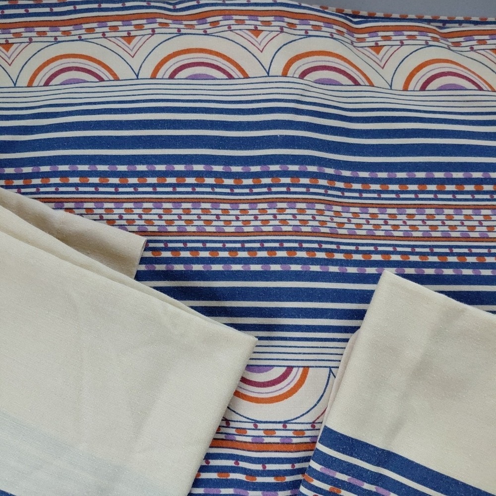 Set of 3 Pacific Top Sheet DOUBLE 2 Pillowcases Beige Arch Stripe VTG Retro 80's - Picture 2 of 9